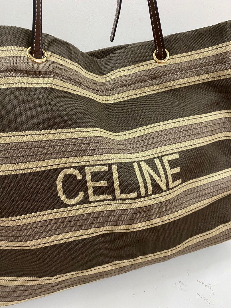 Squared cabas celine in striped jacquard and cheap calfskin