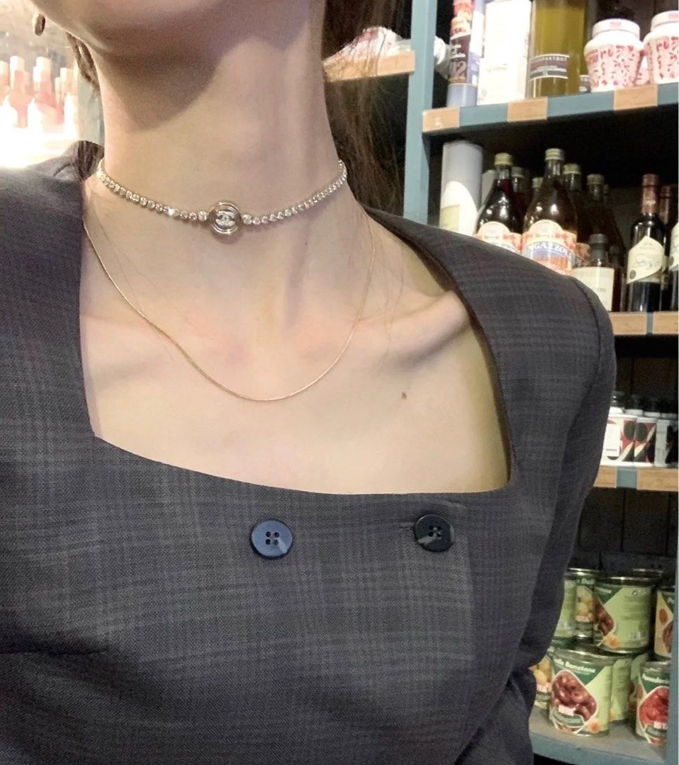 silver chanel choker necklace