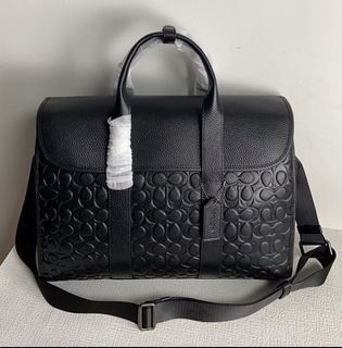 $598 COACH Black Beckett Slim Brief Laptop Bag Signature Leather