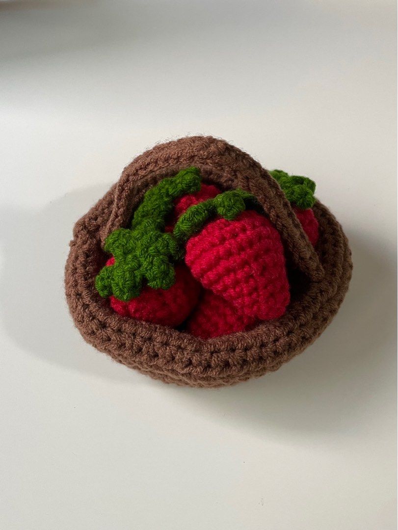 crochet strawberry basket, Hobbies & Toys, Stationery & Craft, Handmade ...