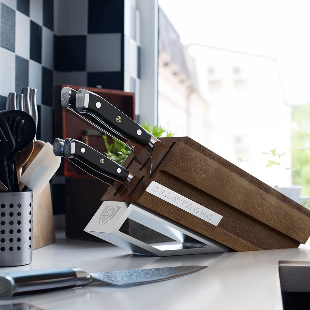 Dalstrong Knife Block Set - 5 Piece - Shogun Series ELITE - AUS-10V  High-Carbon Japanese Super Steel - Black G10 Handles - Acacia Wood Stand -  Kitchen