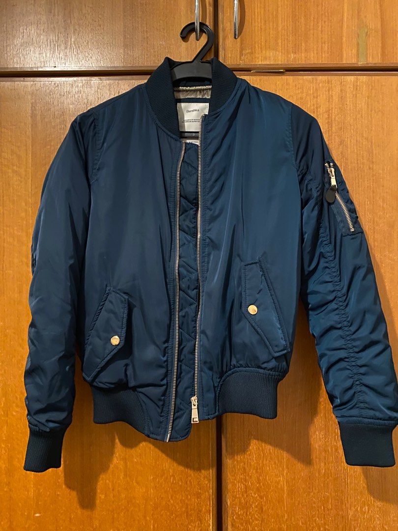 Fitted slim fit bomber jacket nylon premium navy blue