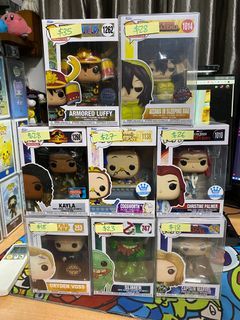 Funko Pops - Armored Luffy | Aizawa in Sleeping Bag My Hero Academia | Kayla Jurassic World | Disney Beauty and the Beast Cogsworth | Christine Palmer Doctor Strange | Star Wars Dryden Voss | Slimer with Hot Dogs Ghostbusters | Captain Marvel Neon
