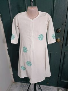 Girl's Long Dress with Snow Flakes Embroidery