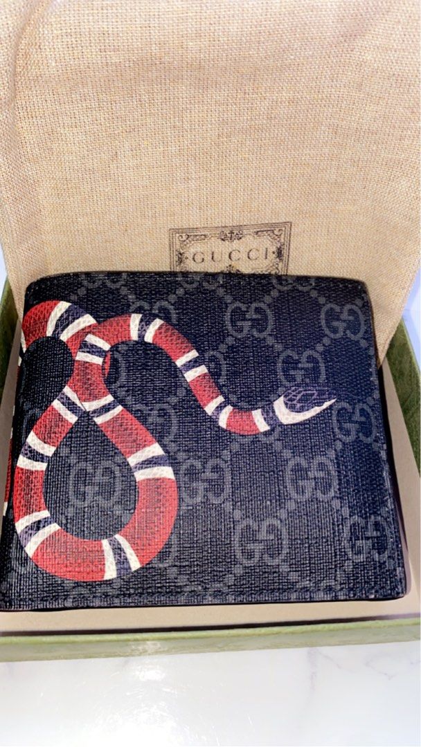 GUCCI Mens Coral Snake Wallet Bi-Fold Black Leather Rare Discontinued