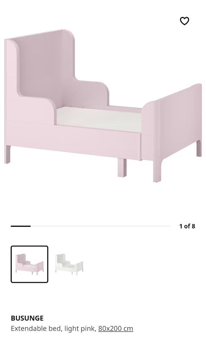 Ikea Busunge Children Extendable Bed (White and Pink), Babies & Kids