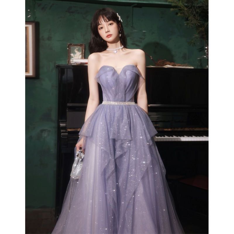 Purple iridescent cheap prom dress