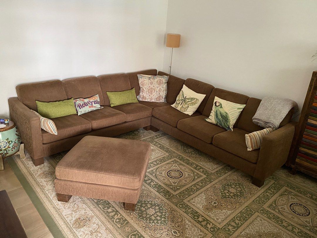 Large corner, L shaped sofa with foot stool, Furniture & Home Living