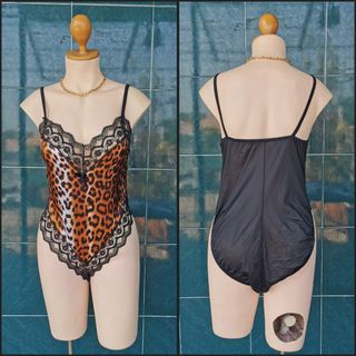 leopard print black back bidysuit lingerie small to med