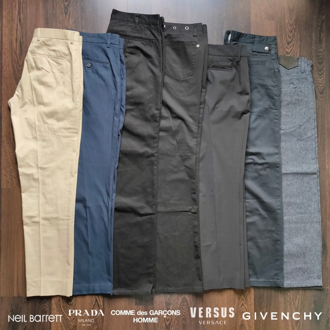 LUXURY MENS TROUSER COLLECTION BATCH 1| Givenchy CDG (Category: Trousers) located in Cebu City. Submitted by denimholic (Listing ID 1220647772, Image 1). Description: ⚡Authentic Brandnew Luxury Trouser Pants ‼️INTEREST CHECK‼️ ▫️GIVENCHY Selvedge : W31-32in, P5.9k ▫️VERSUS VERSACE Black : W31-32in, P3.9k ▫️CDG Homme Black : W32-33in, P4.9k ▫️NEIL BARRETT Khaki : W28-30in, P2.9k ▫️J. LINDEBERG Blue : W36-37in, P2.2k **check listings for more pics 