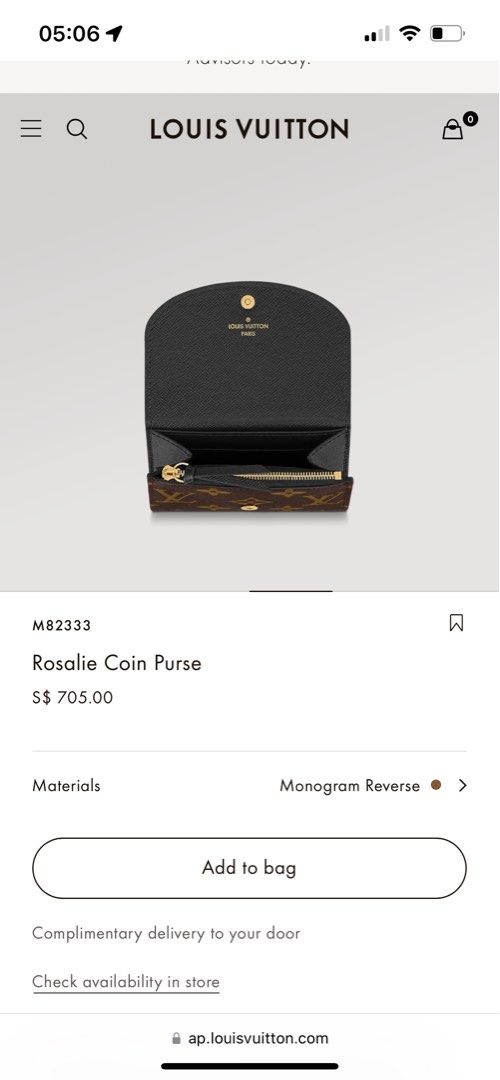 Louis Vuitton Rosalie Coin Purse Noir M82333 Monogram Monogram Reverse Canvas