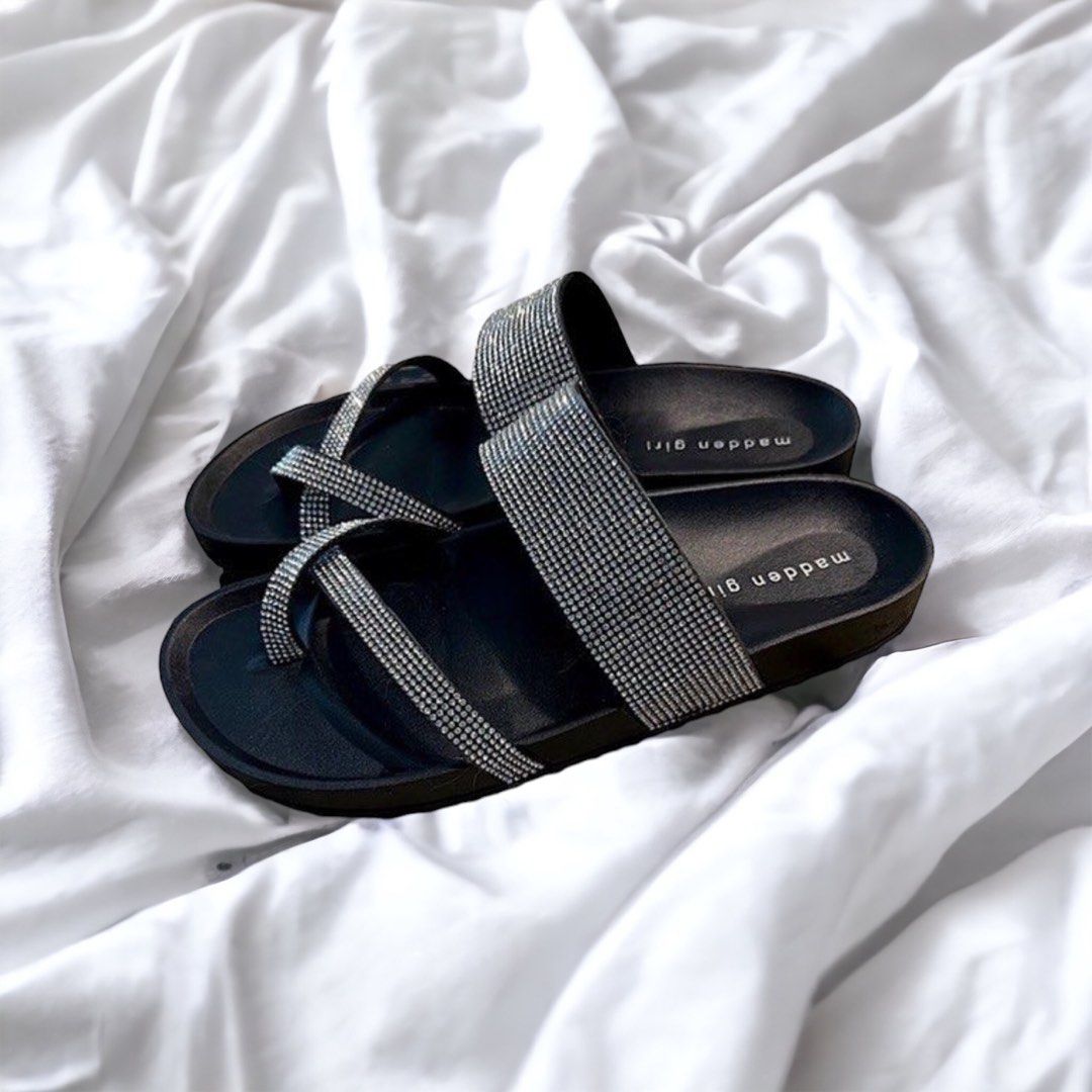 Madden girl rhinestone slides hotsell