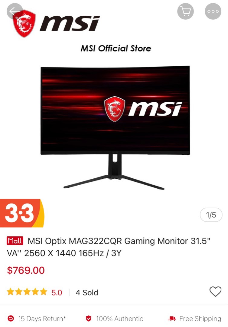 MSI Optix MAG322CQR Gaming Monitor 31.5" VA' 2560 X 1440 144HZ ...