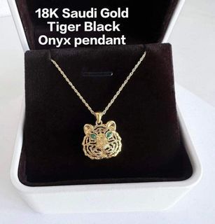 New! 18K Saudi Gold in Rope Chain + Tiger Black Onyx Pendant ✅ Chain available in 18" or 20" 🥇 💯% authentic, pawnable! Money back guarantee!