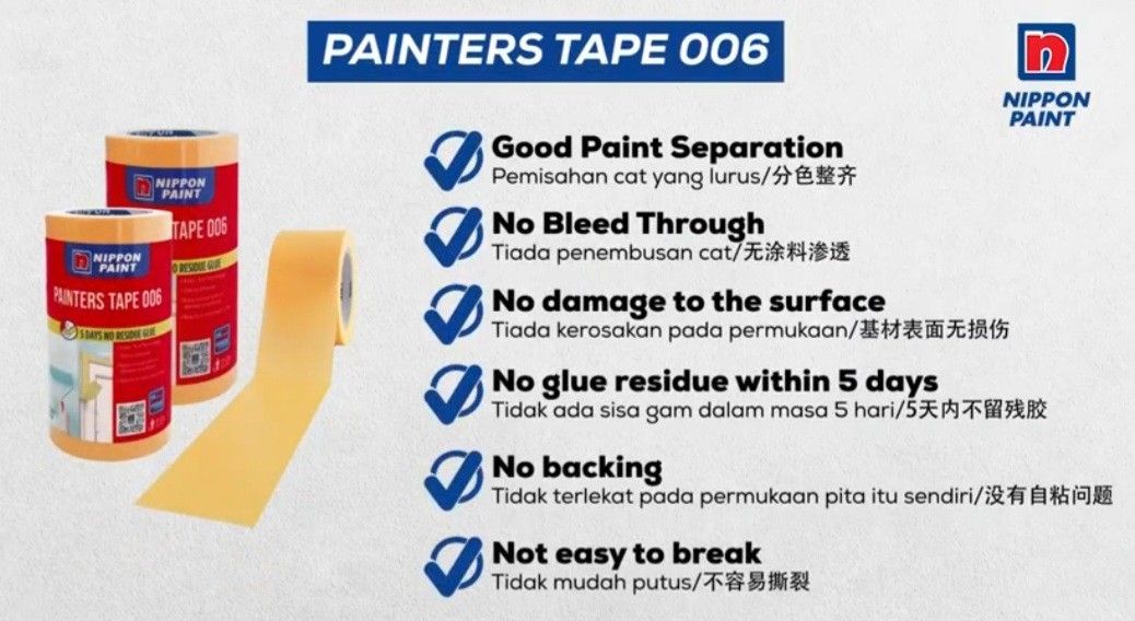 Nippon Paint Painters Tape, Furniture & Home Living, Home Improvement