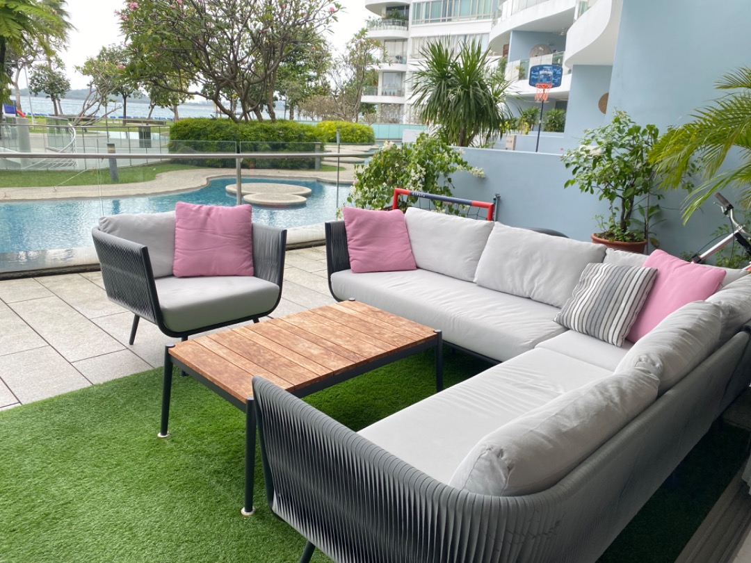Outdoor corner sofa, chair and coffee table, Furniture & Home Living