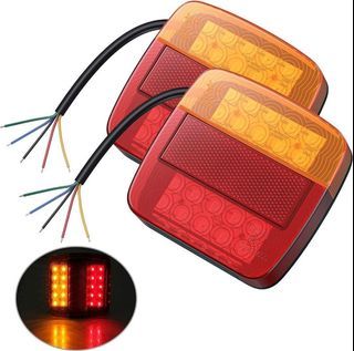 P277 AUTOUTLET 2PCS 12V LED Rear Tail Lights Lamps Stop Brake Tail Indicator Turn Signal Light Red Amber White Mutil-function Trailer Truck Caravan Van Boat Lamp License Plate Light E-MARK