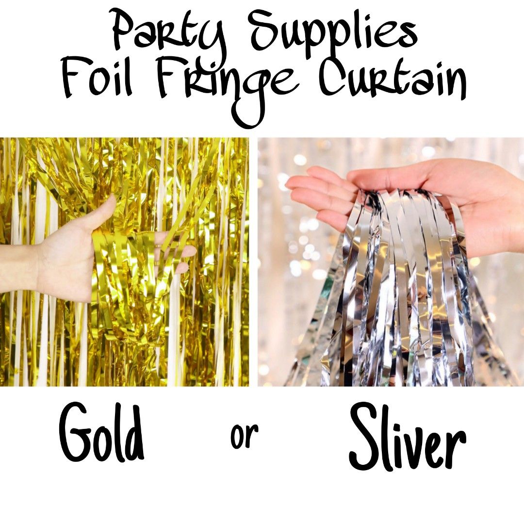 Birthday or any Party Supplies: BACKDROP Tinsel Foil Fringe Curtain for Parties (GOLD OR SLIVER) 1m×2m, Hobbies & Toys, Stationery & Craft, Occasions & Party Supplies on Carousell Birthday Or Any Party Supplies: Backdrop Tinsel Foil Fringe Curtain For Parties (Gold Or Sliver) 1M×2M, Hobbies & Toys, Stationery & Craft, Occasions & Party Supplies On Carousell