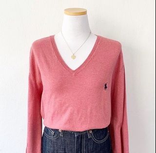 Polo Ralph Lauren Authentic Boutique Cotton & Cashmere Light V-Neck Knit Sweater in Pink Salem - Jumper/Rajut