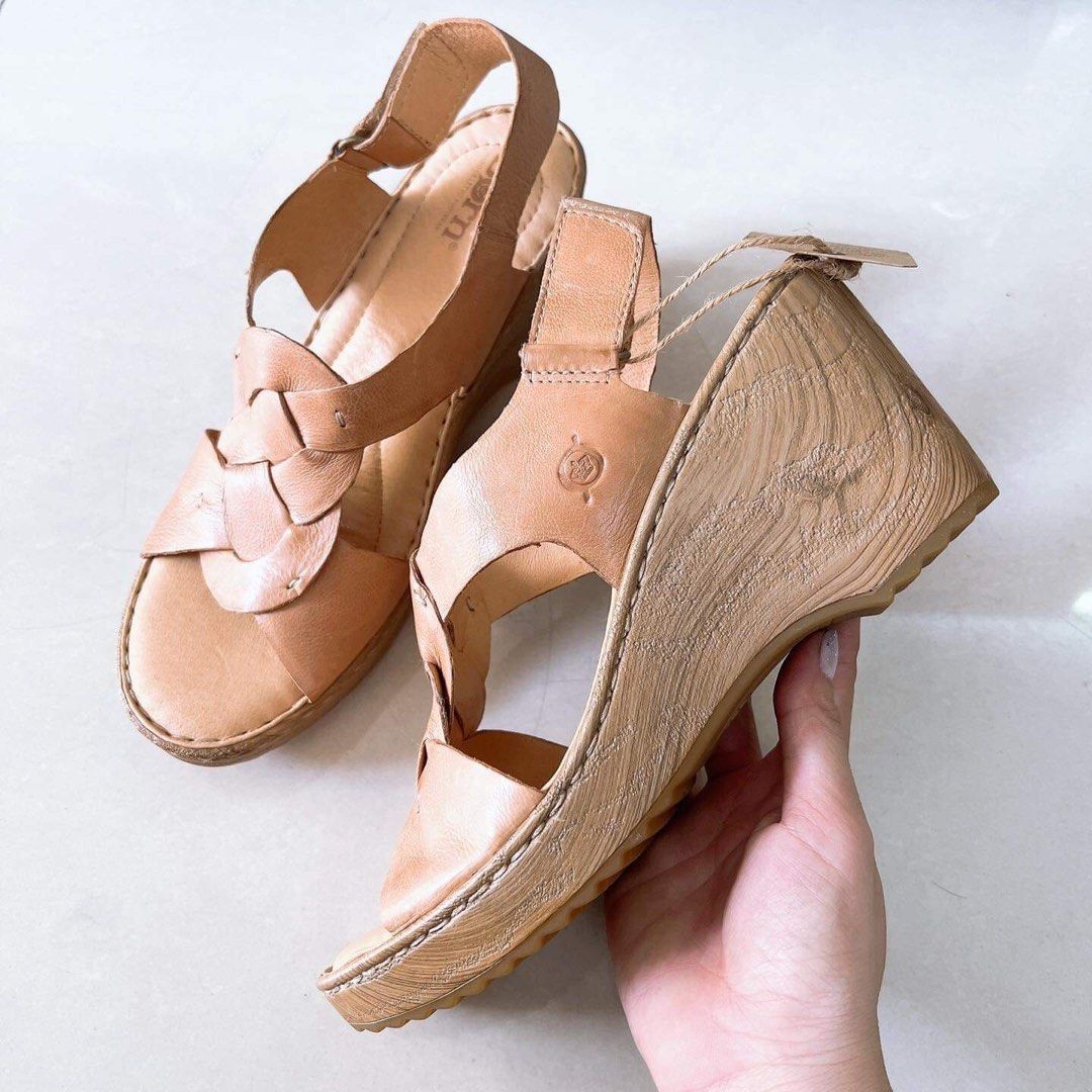 Pre Order New Original BORN Leather Wedge Sandals