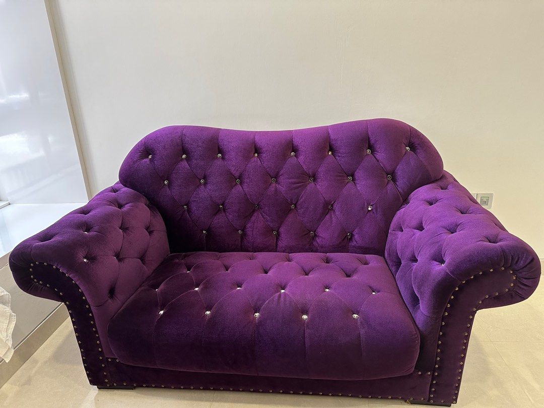 Purple Velvet Sofa Set, Furniture & Home Living, Furniture, Sofas on
