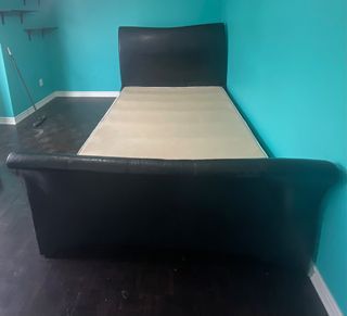 Queen bed, black leather