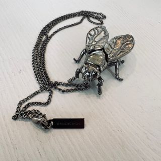 Authentic BALENCIAGA bugs silver tone necklace