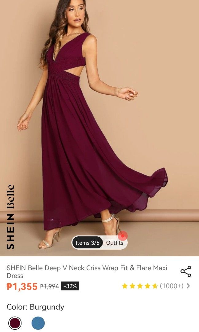 SHEIN Belle Women's Plus Size Deep V Neck Formal Evening Dress