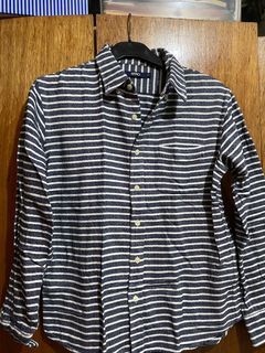 SPAO Blue and White Striped Long Sleeves Polo
