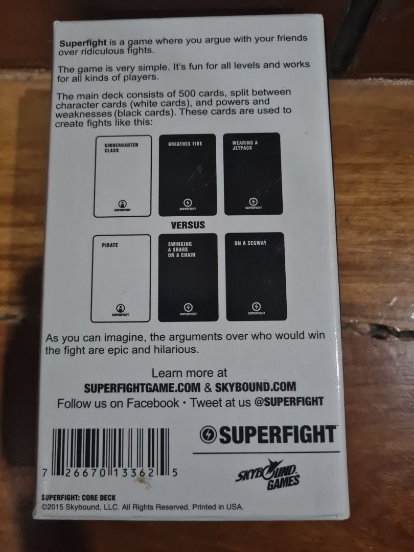 Super fight card game (Category: Board Games & Puzzles) located in Paranaque City. Submitted by MrDeclutterRGSD (Listing ID 1220636215, Image 2). Description: Super fight card game Brand New P300 + sf.