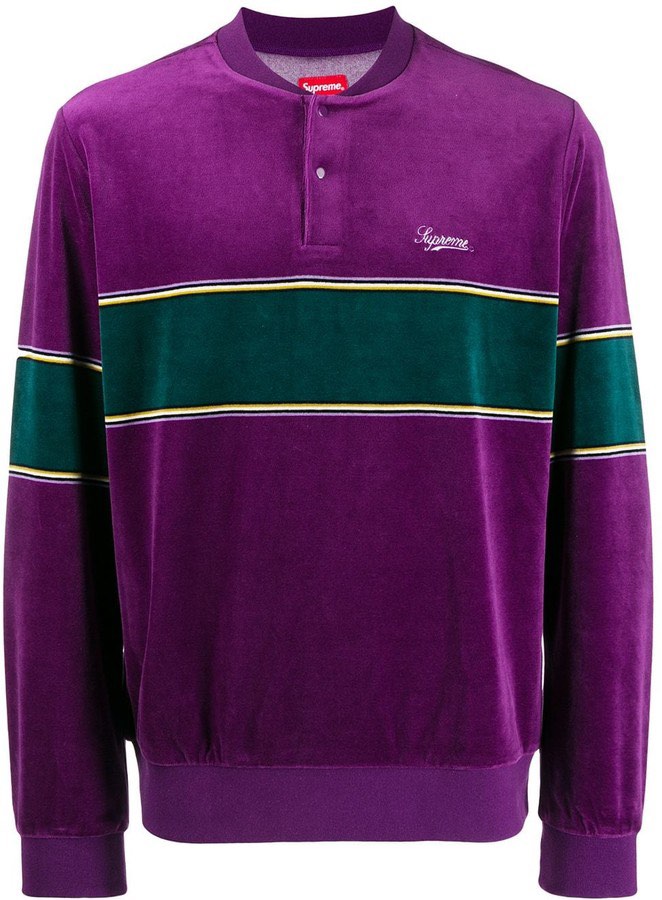 Supreme Velour Snap Henley size L, 名牌, 服裝- Carousell