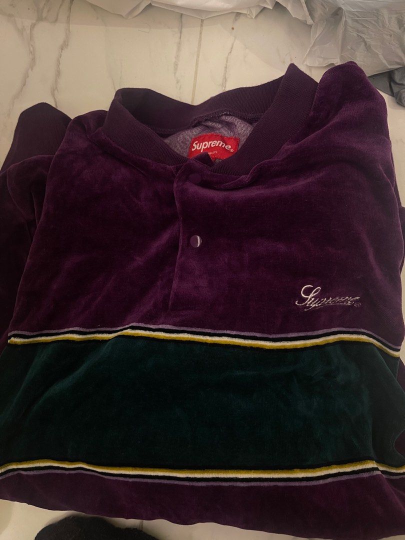 Supreme Velour Snap Henley size L, 名牌, 服裝- Carousell