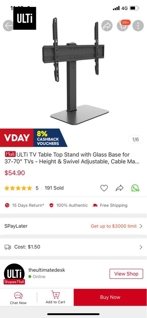 TV Stand 37”70” ULTi Table Top TV Stand Swivel, TV & Home Appliances