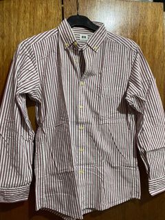 Uniqlo Striped Maroon and White Long Sleeves Polo