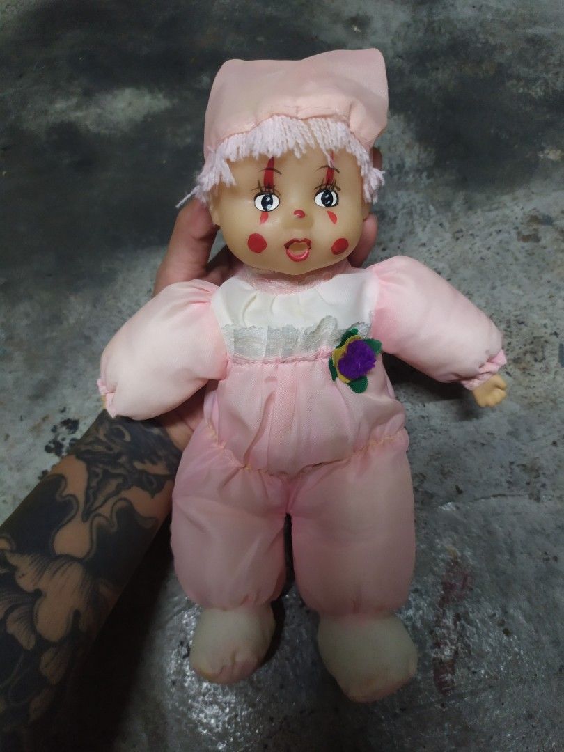 Vintage 80s Rubber Face Pink Clown Doll