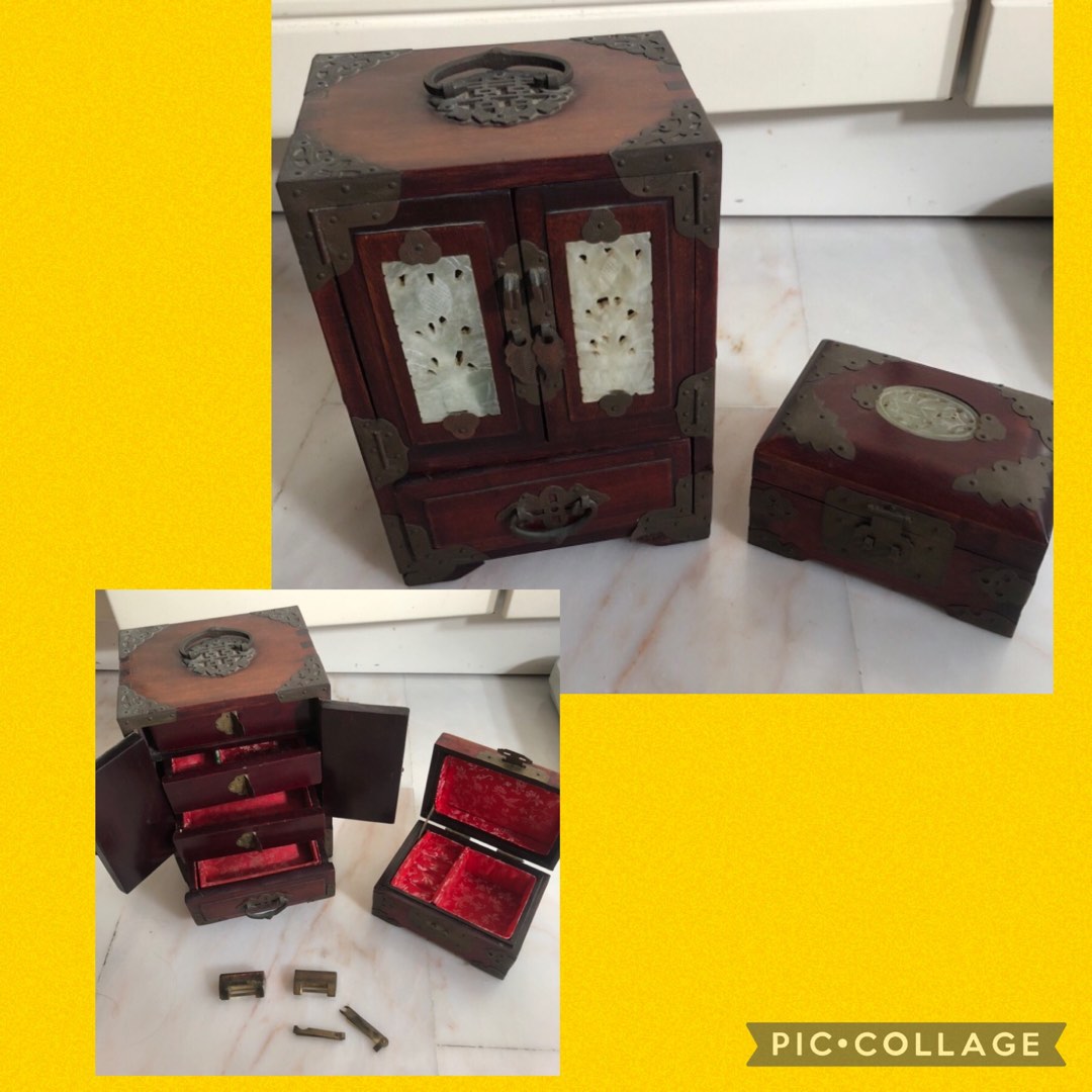 Vintage Antique Wooden Jewelry Boxes with Locks, and decor pieces