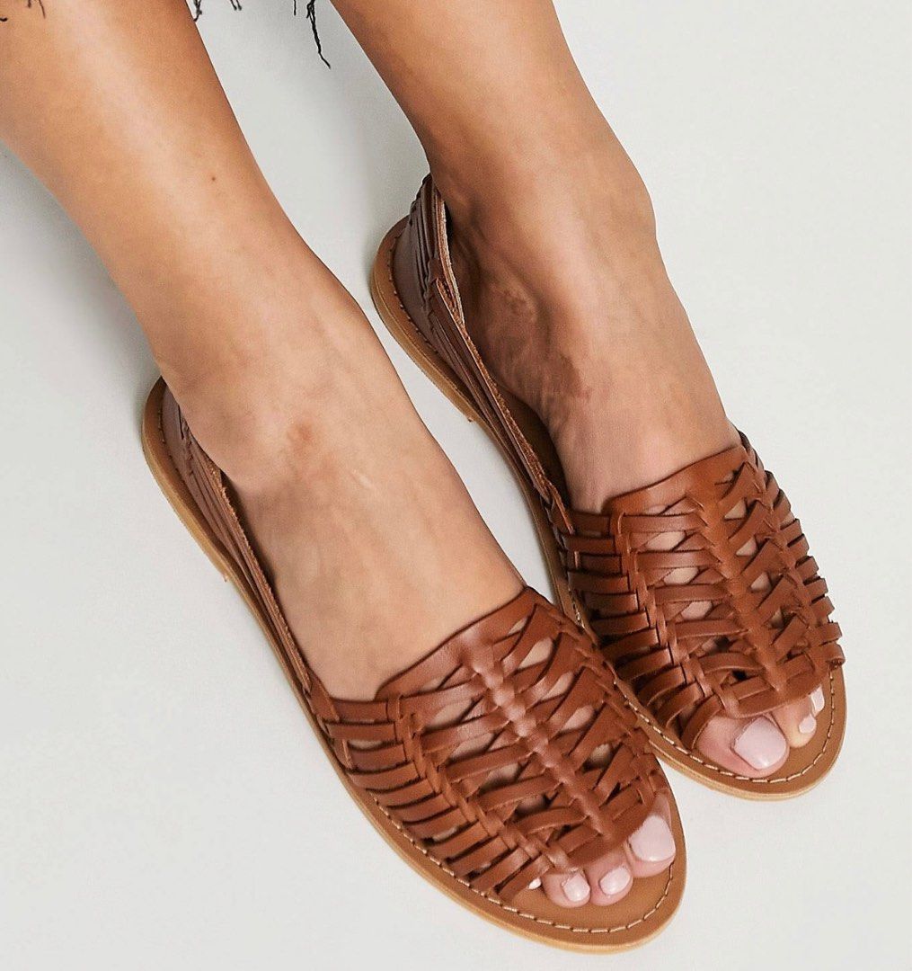 Tan woven sandals flat deals
