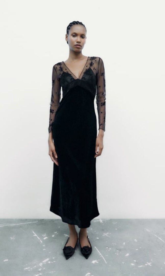 Contrast velvet dress zara shop