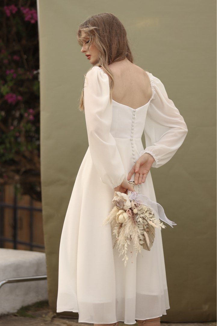Off shoulder civil top wedding dress