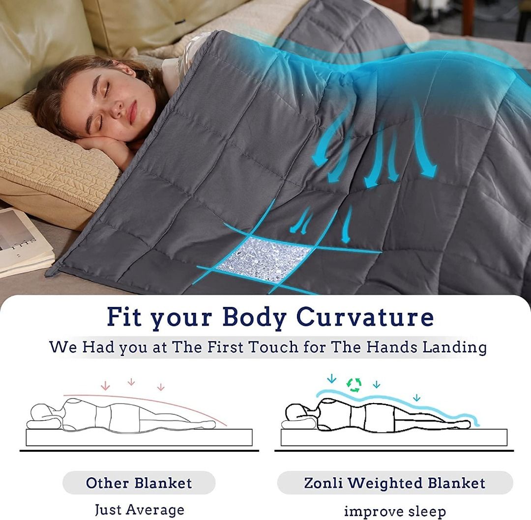 120cm x 180cm 5.4kg Dark Grey ZonLi Softest Weighted Blanket 5.4kg 120cm x 180cm Twin Size Grey Cooling Weighted Blanket for Adults 100 Cotton Material with Glass Beads Furniture Home