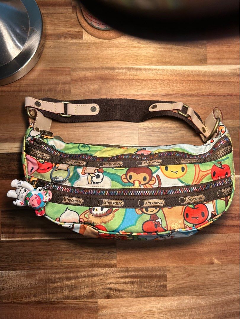 2006 Limited Edition Vintage TokiDoki x LeSportsac Foresta Bella Hobo Bag with Bearbrick Qee Vachetta Leather Trim