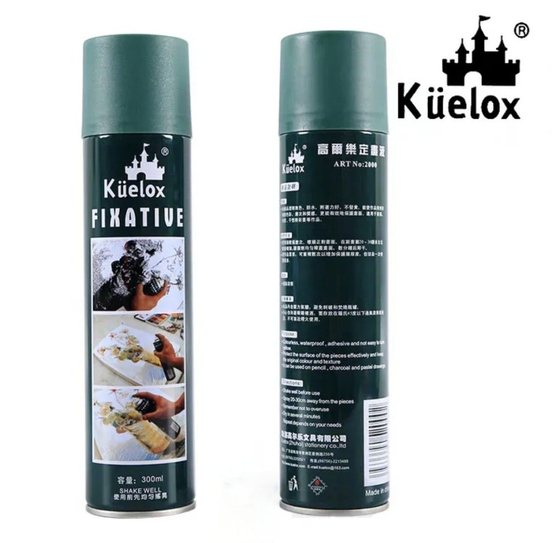 2x 300ml Kuelox Fixative Spray, Hobbies & Toys, Stationery & Craft