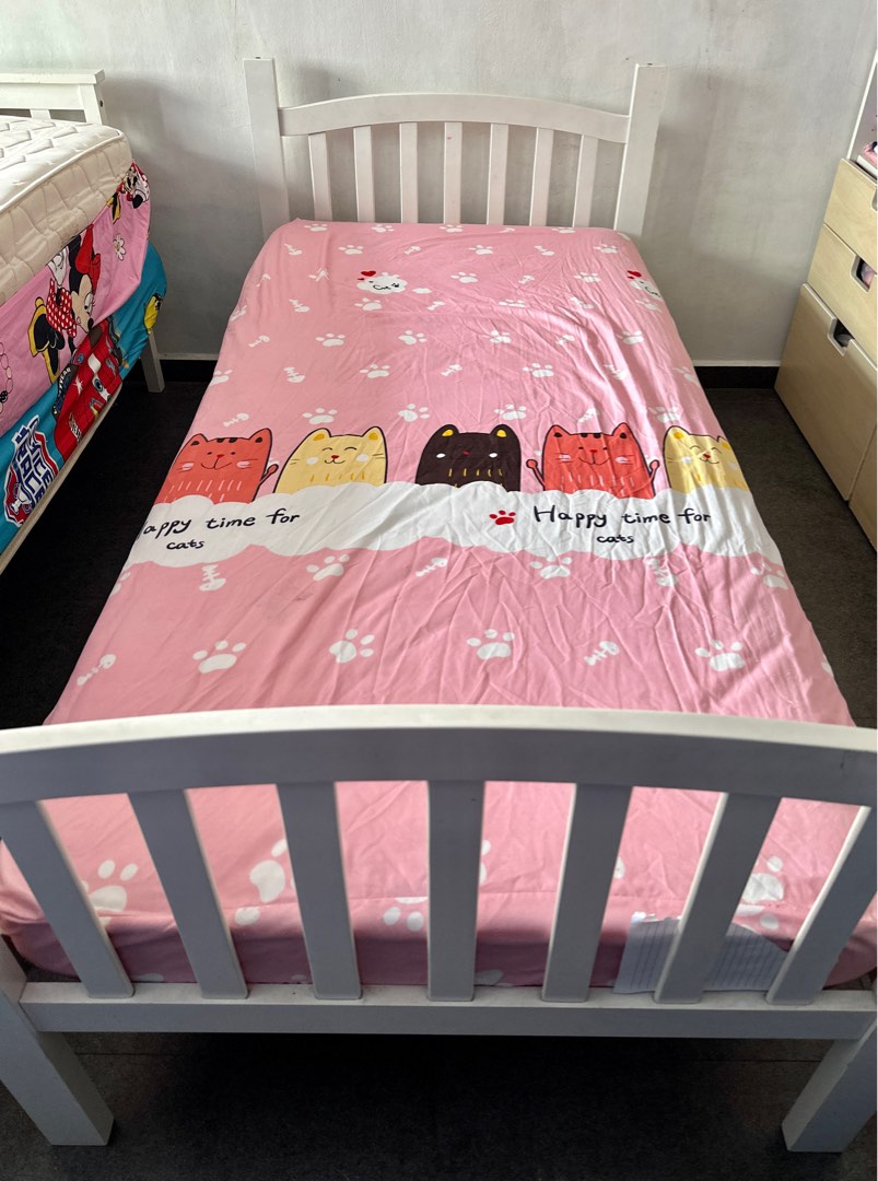 3 sets of single bed frame + mattress, Furniture & Home Living