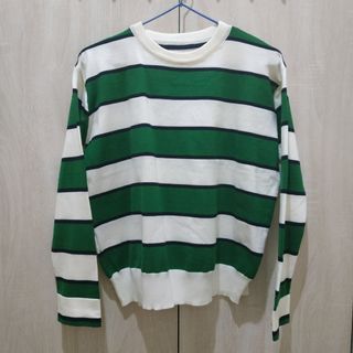 綠白條紋針織毛衣