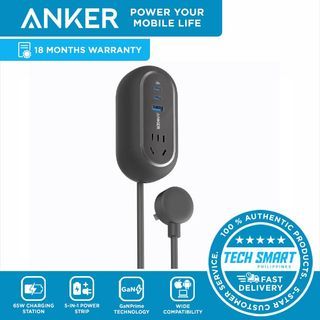 Anker 615 GanPrime 65W Charging Station, USB C Power Strip for Travel and Work, 5-in-1 Power Strip with 2AC,2 USB C and 1 USB A, 3ft, Power Delivery for iPhone, Samsung, iPad, MacBook,and More (China Plug)