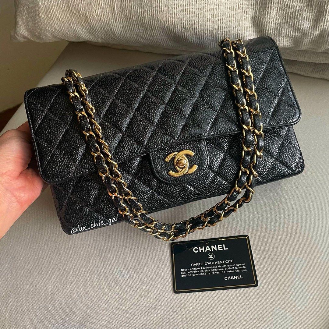 SOLD**AUTHENTIC CHANEL Caviar Medium 10 Classic Flap Bag 24k Gold Hardware  ❤️ FULL BOX SET, Luxury, Bags & Wallets on Carousell