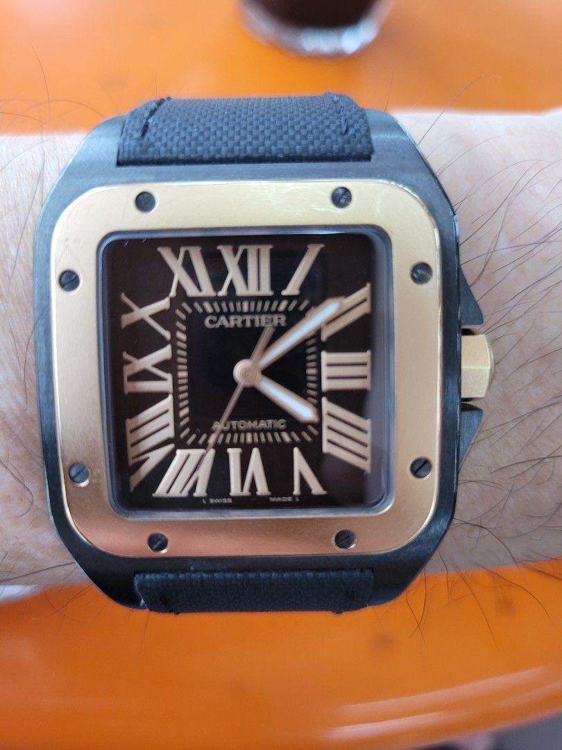 CARTIER SANTOS W2020007 STEEL DLC BLACK COATING ROSE GOLD
