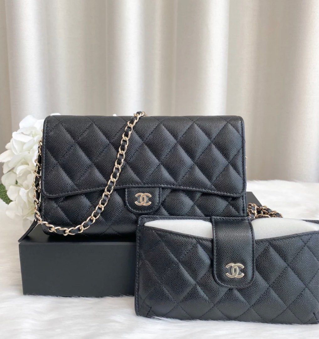Chanel 21A WOC / Clutch with Chain in Black Caviar LGHW, Luxury, Bags &  Wallets on Carousell