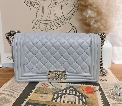 Chanel Leboy Boy bag size medium 25cm in shiny silver hardware