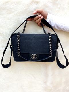 Chanel Tas Selempang Sling Bag Bahu Handbag Kanvas mix Kulit Asli Wanita Second Preloved Branded Thrift